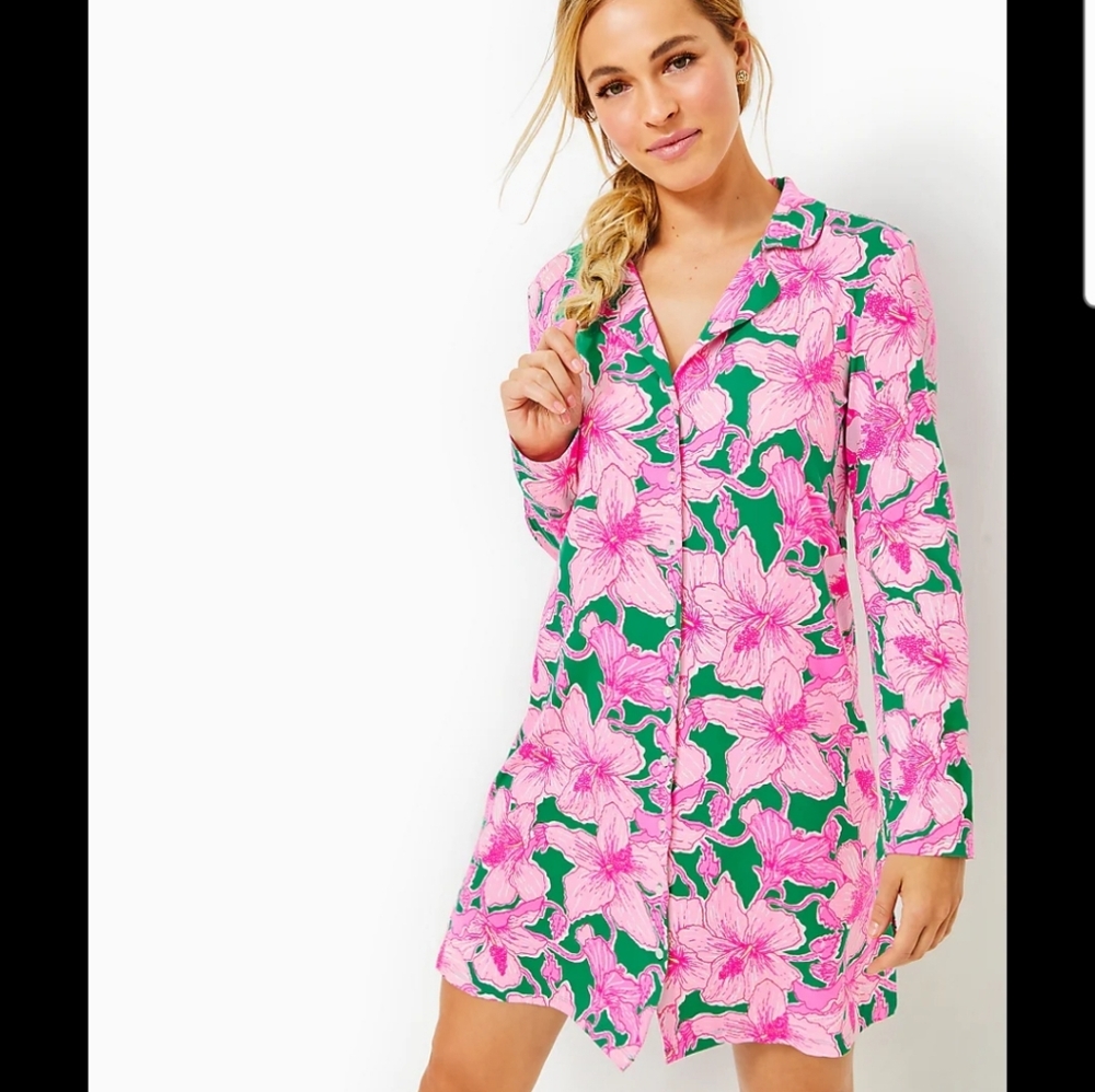 Lilly Pulitzer CHILTON PJ NIGHTSHIRT, KELLY GREEN HIBI